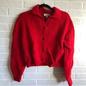 Wool Blend Tortoise Button Cardigan in Red
